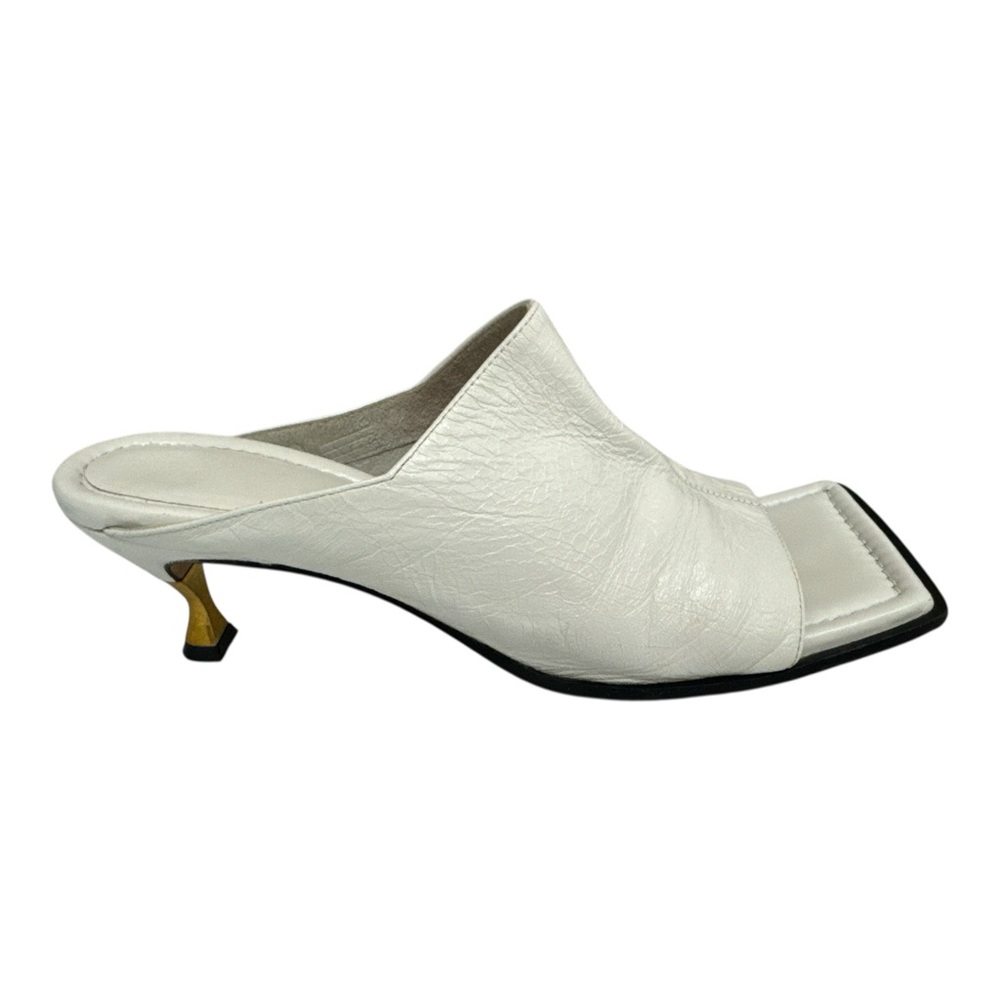 Bottega Veneta Mule Sandals 37.5 Glossy Lambskin‎ Gold Heel Square Sole Women’s - Picture 11 of 16